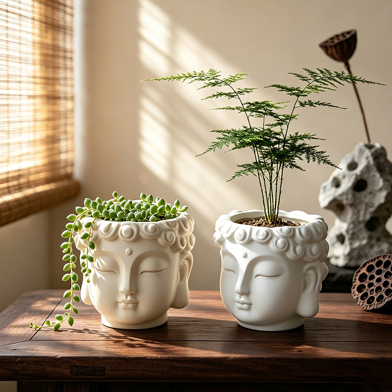 Buddha Head Shaped Resin Plant - Echeveria Succulent のレビューと価格