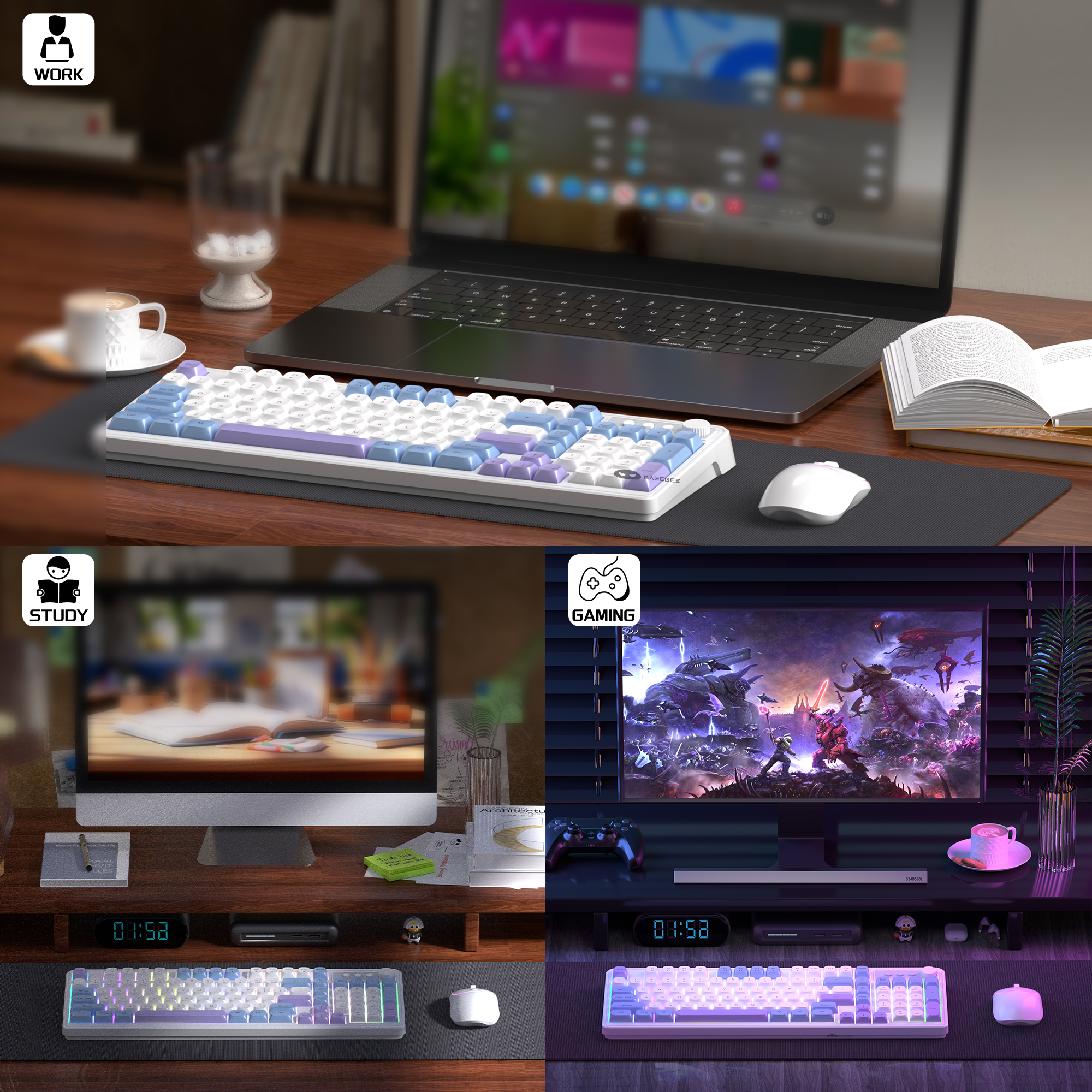 MageGee Wireless Gaming Keyboa - Tradescantia Purple のレビューと価格